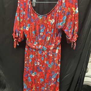 RicRac Brand Red and Blue Floral Midi Dress from Anthropologie